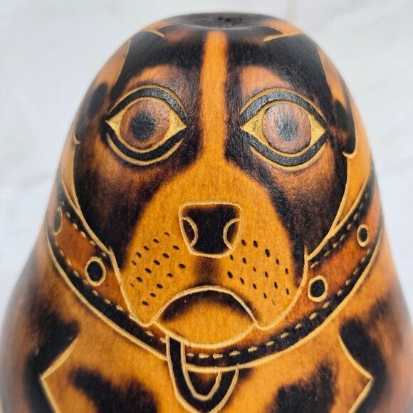Handmade Folk Art Guard Dog Made From a Gourd Carved Burned Freestanding - Picture 2 of 11